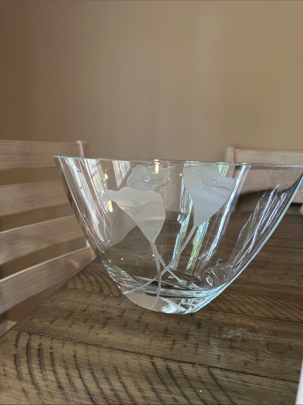 Etched Glass Bowl with Floral Motif - Clear